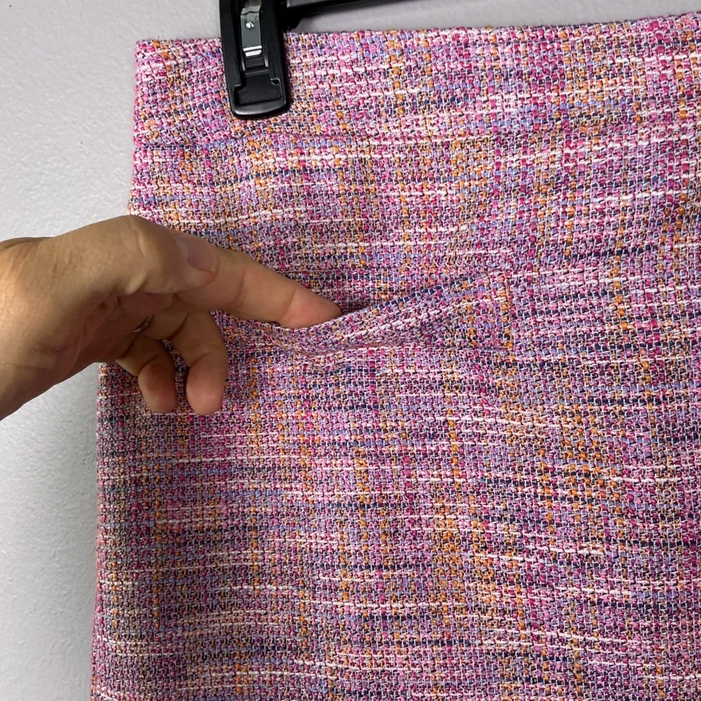 LOFT Petites Pink Multi Color Tweed Mini Skirt Size 12P Side Zip A-Line